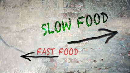 Street Sign Slow versus Fast Food