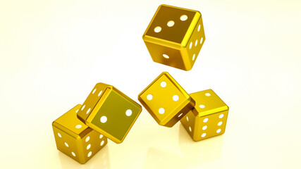 golden dice on a white background. 3d render illustration