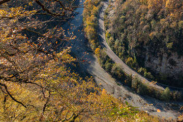 Panoramic view of the Akhshtyr gorge from Sky bridge in Skypark in Sochi, Russia