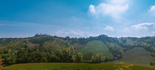 Fototapeta na wymiar Hillside landscape. Bologna Apennines. Colli Bolognesi