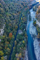 Panoramic view of the Akhshtyr gorge from Sky bridge in Skypark in Sochi, Russia
