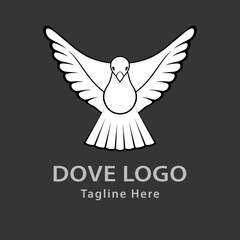 Logo Dove. Dove Of Peace. Flying pigeon. Black background. Vector illustration