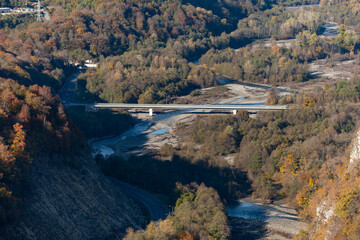 Panoramic view of the Akhshtyr gorge from Sky bridge in Skypark in Sochi, Russia