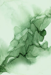Abstract fluid art texture. Alcohol ink background with modern pouring painting in green color. Dreamy spring and summer palette