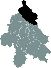 Black location map of the Belgradian Palilula municipality insdide the Serbian capital city of Belgrade, Serbia