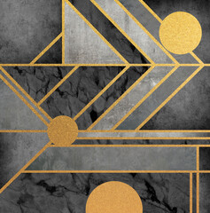Creative abstract design decorated background. Geometric wallpaper design. Plaster and gold texture