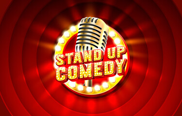 Stand up comedy signboard label, concert vocal event. nightclub title. Vector