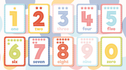 Print set of colourful educational flashcards for numbers 1-9 and 0.