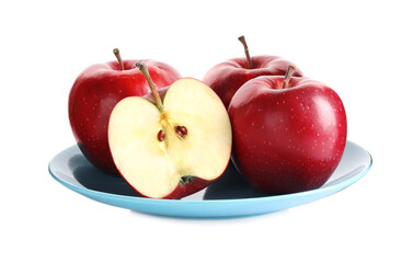 Fresh cut and whole apples isolated on white