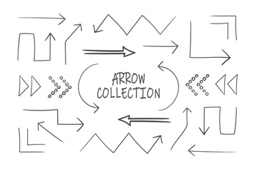 Obraz premium Collection of sketchy arrows. Set of black grunge hand drawn arrows isolated on white. Vector illustration