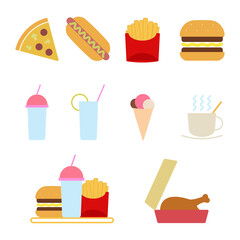Fast food color icons on white background. Vector illustration