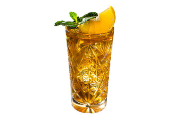 alcoholic cocktail lemon drink transparent glass beverage ice cube mint portion on the table meal outdoor top view copy space for text food background 