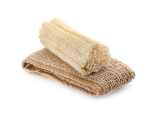 Natural shower loofah sponges isolated on white