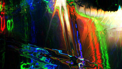 3d rendering colored flashing lights from strip of liquid glass flicker Abstract disco entertaiment of streaks stream illumination on black Neon beams are pulsed and fluid with a twinkling plexus