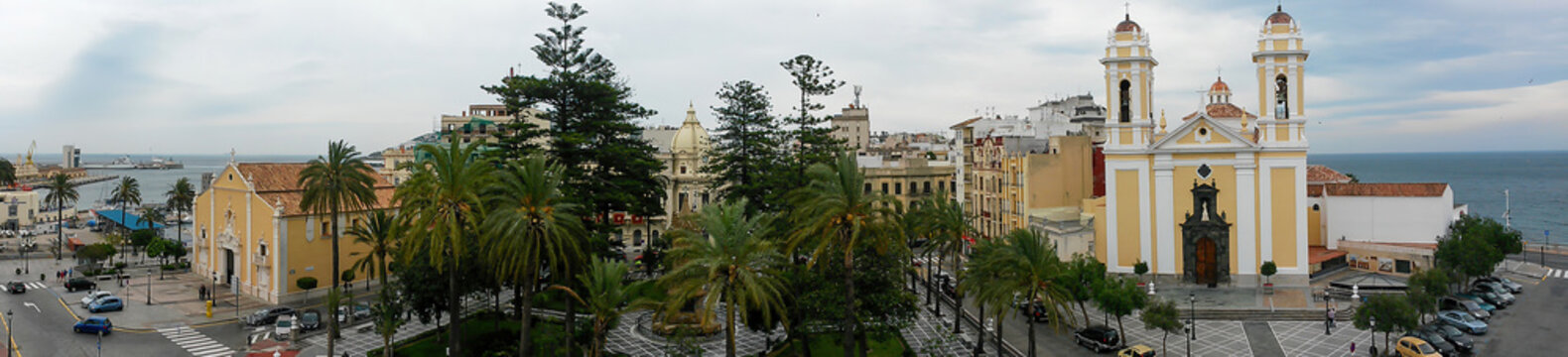 Ceuta, Spain - April 19, 2014: Vista panoramica de la plaza de Africa situada entre la catedral y la iglesia de la Virgen de africa. Al fondo ponemos ver el ayuntamiento.