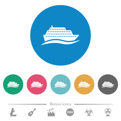 Cruise ship with wave flat round icons