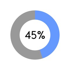 45 percent, circle percentage diagram on white background vector illustration.