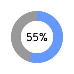 55 percent, circle percentage diagram on white background vector illustration.