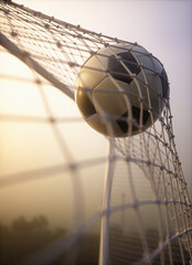 Soccer ball, scoring the goal and moving the net. - 416605199