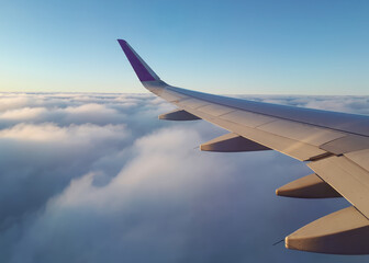 Obraz premium View from a airplane window on the beautiful sunset sky