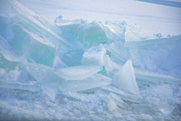 Textured frozen ice. Figured blocks of natural ice.  