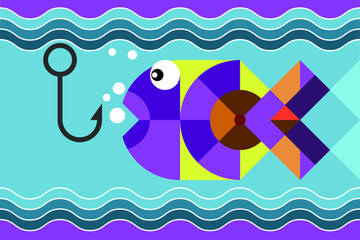 Geometric pattern.Constructor from different shapes. You can change and recolor objects. The image of a stylized fish. Useful for textiles, packaging, advertising.