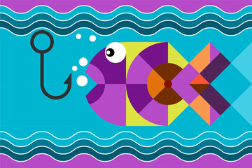 Geometric pattern.Constructor from different shapes. You can change and recolor objects. The image of a stylized fish. Useful for textiles, packaging, advertising.