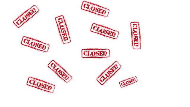 Closed stamp and hand stamping impact animation. Bankruptcy and business close 3D rendered concept.
