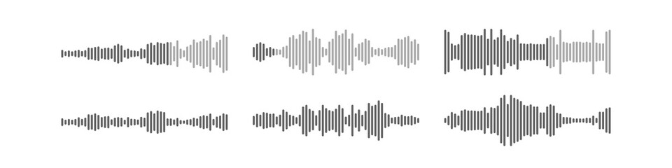 Voice audio message vector smartphone app interface design, flat wave flat soundwave set, waveform speech collection illustration.
