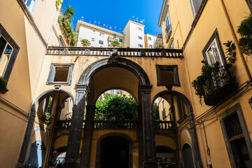 Patio of classic buildings in Naples, Italy