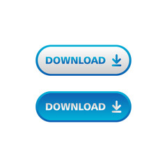 White and blue download button in neomorphism style. Easy editable vector isolated illustration. 