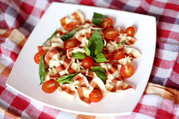 Pasta with basil and tomatoes Food photography Italian food