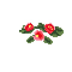 Red flower pixel art. Vector illustration. Roses pixel art.