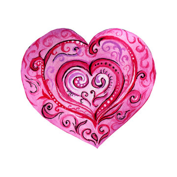 hand-drawn watercolor heart with an ornament