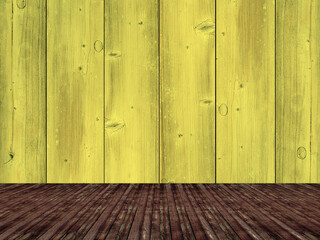 Vertical planks wall yellow background in empty room
