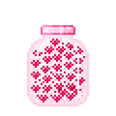 Heart candy in a pink jar. Valentine's Day. Vector illustration.