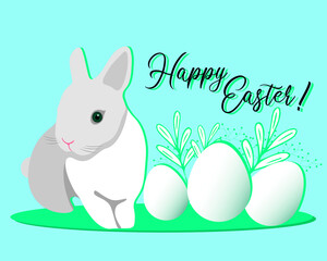 Happy easter template with eggs and bunny. Vector illustration. Design layout for invitation, card, menu, flyer, banner, poster, voucher.