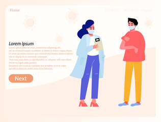 Landing page The doctor is standing near the office with patients, a conversation between the doctor and the patient