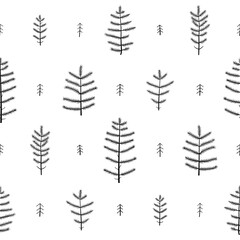 Fototapeta na wymiar Seamless black and white pattern with pine trees