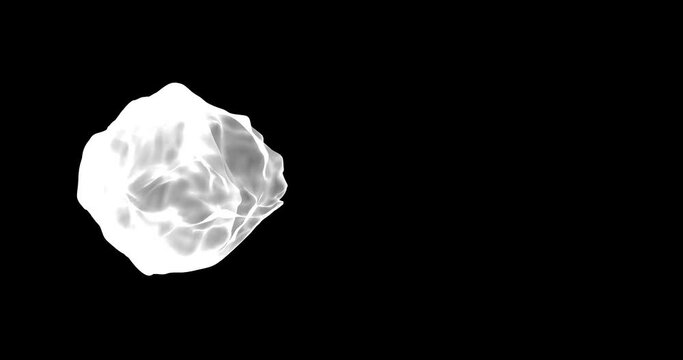 Abstract fluid plasma in black and white. Isolated spherical gas flame simulation on black background. Sphere with turbolence, without gravity. Black and white for alpha channel