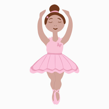 vector image of a little ballerina in a pink tutu and pointe shoes