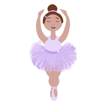 vector image of a little ballerina in a lilac tutu and pointe shoes