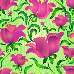 Floral motif seamless background, wallpaper pattern. Vintage flower vector.