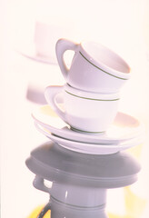 clean coffee cups stand on a light background.