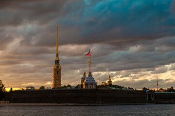 Russia. Saint-Petersburg. July 5, 2015. Peter and Paul Fortress in the evening sunset.
