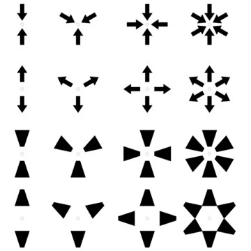 Flechas y trapecios en grupos de matrices polares de dos, cuatro y seis grupo