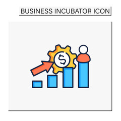 Growth business color icon. Gradually rise of business, reaches point for expansion. Successful company policy. Increasing money. Prosperous thrives concept. Isolated vector illustration