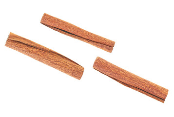 Top view of three cinnamon sticks isolated on a white background