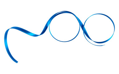 Shiny satin ribbon in blue color isolated on white background close up .Ribbon image for decoration design...