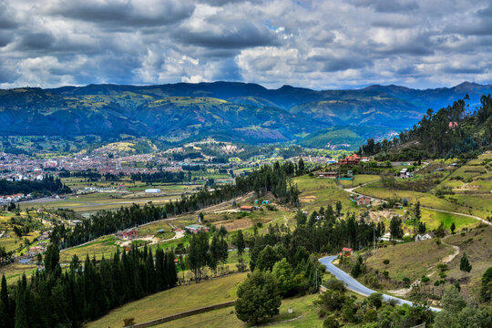 Boyaca, paipa Colombia, looking at mountain range and farms